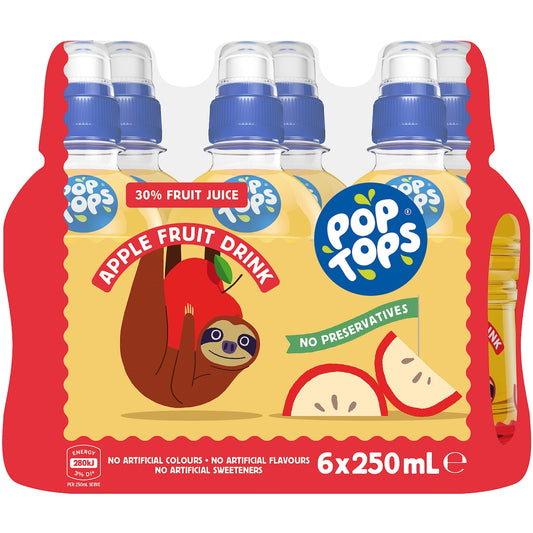 Pop Tops Fruit Drink Apple Poppers Multipack Lunch Box Bottles 250mL x 6 pack