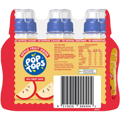 Pop Tops Fruit Drink Apple Poppers Multipack Lunch Box Bottles 250mL x 6 pack