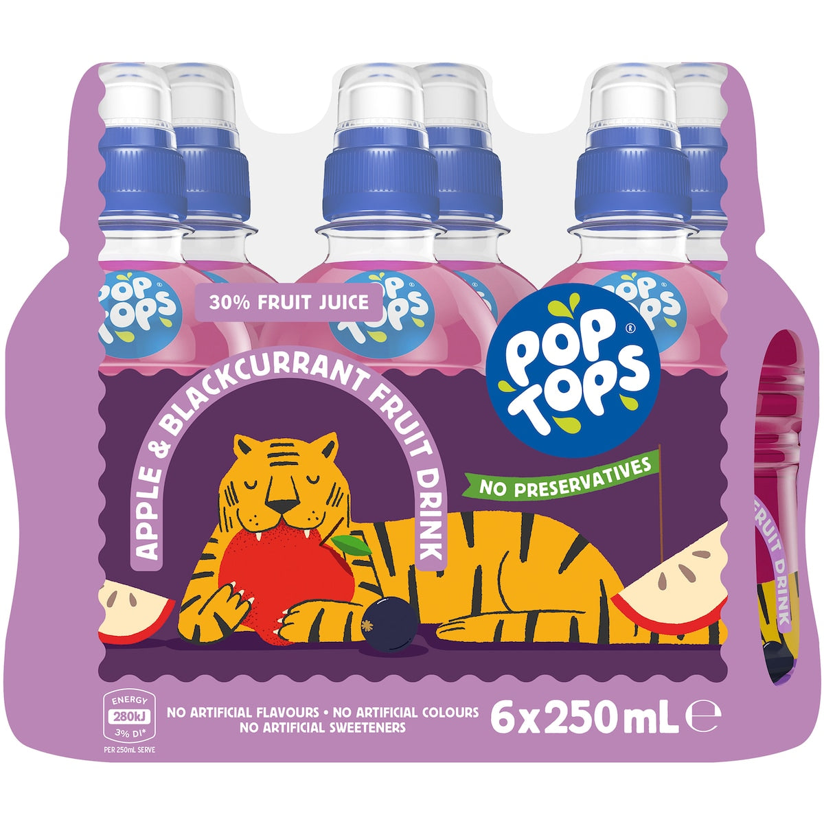 Pop Tops Fruit Drink Apple Blackcurrant Poppers Multipack Lunch Box 250mL x 6 pack