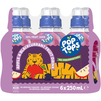 Pop Tops Fruit Drink Apple Blackcurrant Poppers Multipack Lunch Box 250mL x 6 pack