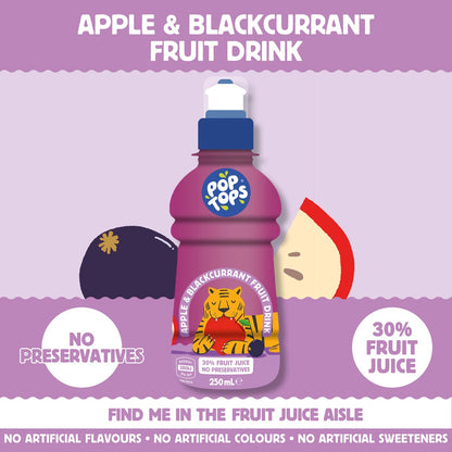 Pop Tops Fruit Drink Apple Blackcurrant Poppers Multipack Lunch Box 250mL x 6 pack