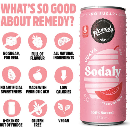 Remedy Guava Sodaly Prebiotic Soda Cans 250ml X 4 Pack