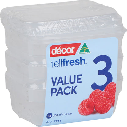 Decor Tellfresh Container Set, Oblong 250ml X 3 Pack