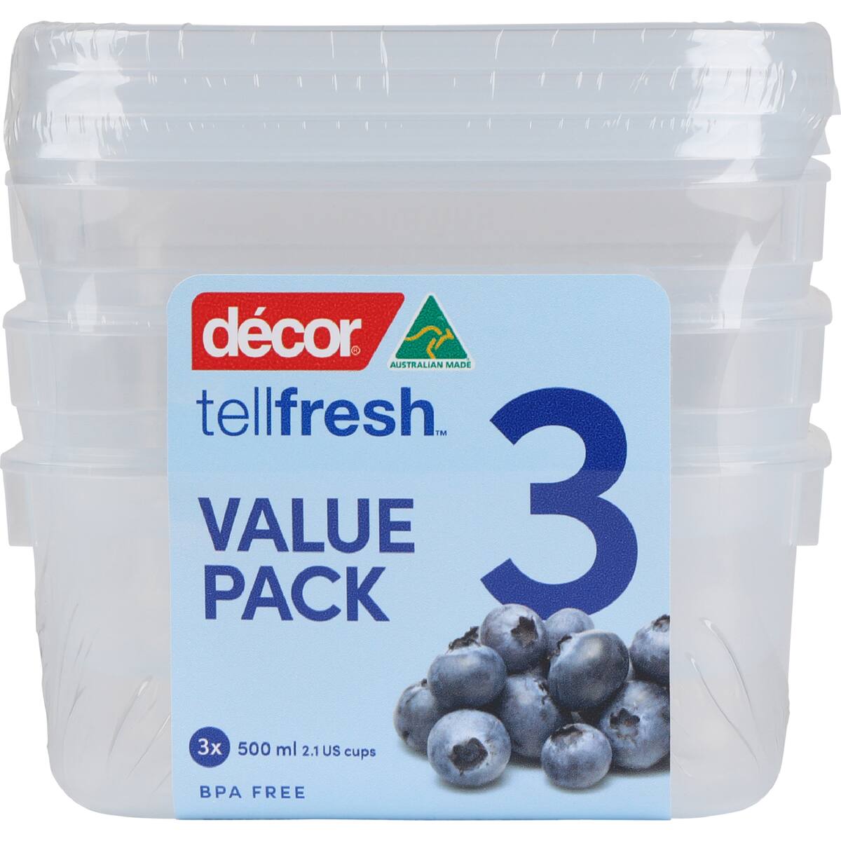 Decor Tellfresh Container Set Oblong 500ml X 3 Pack