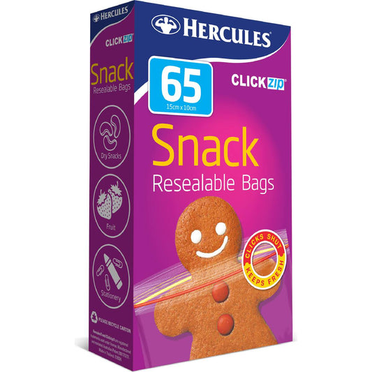 Hercules Click Zip Resealable Snack Size Sandwich Bags 65 Pack