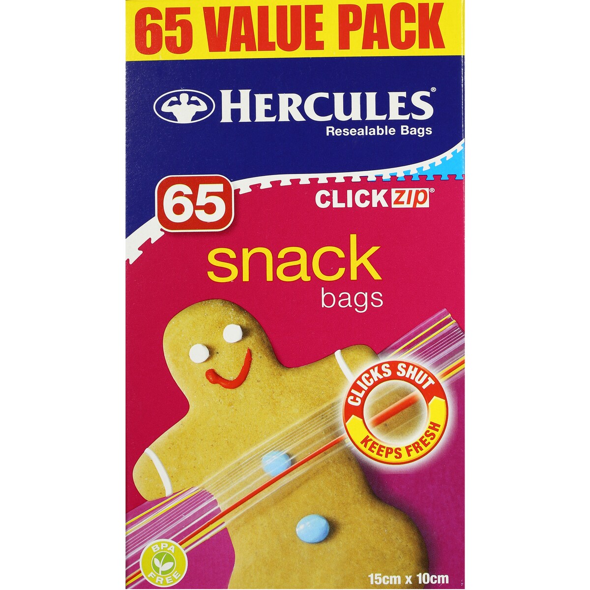 Hercules Click Zip Resealable Snack Size Sandwich Bags 65 pack