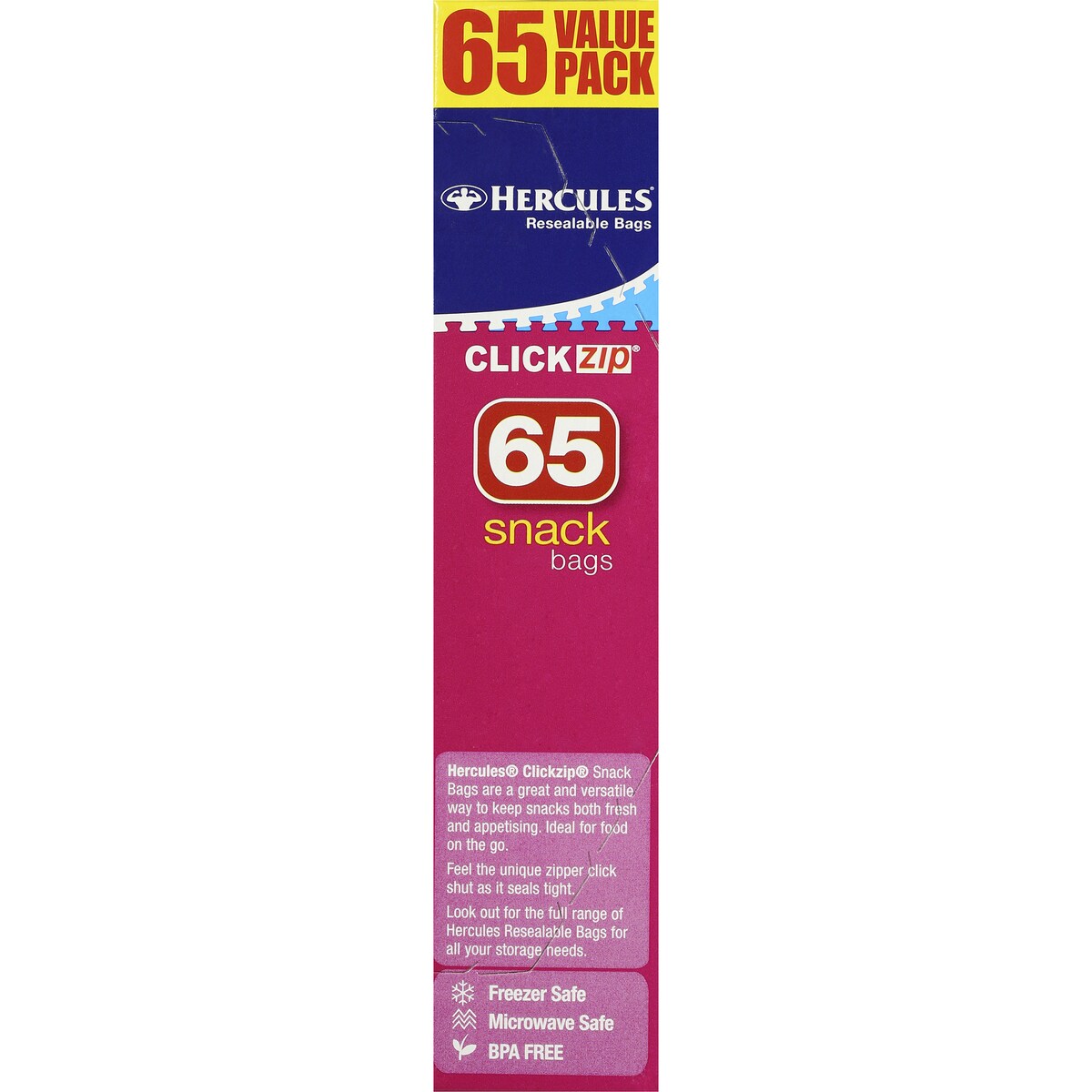 Hercules Click Zip Resealable Snack Size Sandwich Bags 65 pack