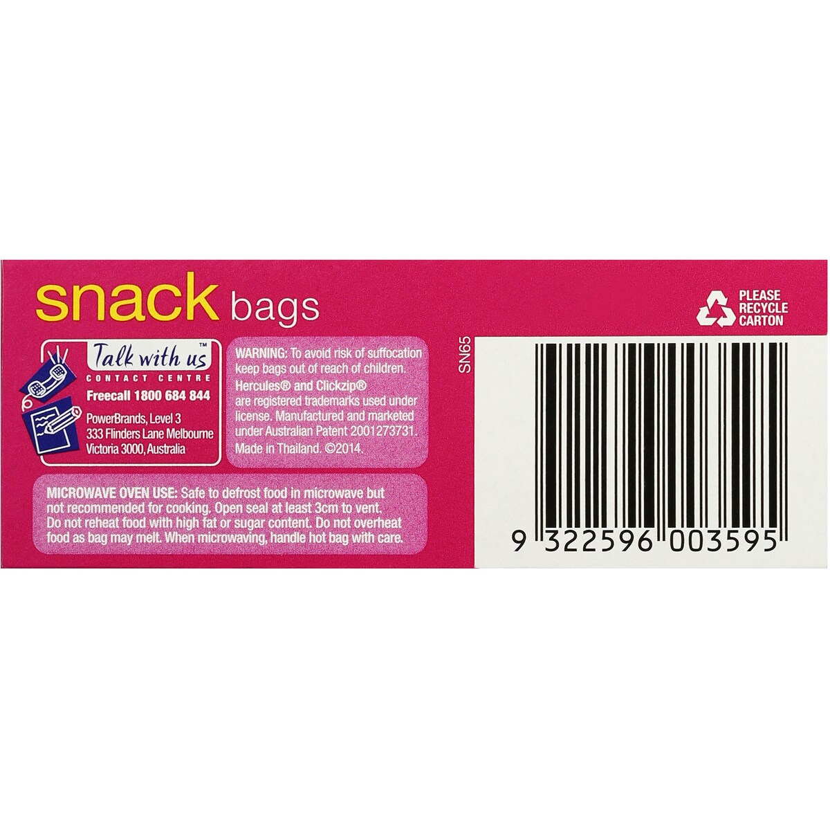 Hercules Click Zip Resealable Snack Size Sandwich Bags 65 pack