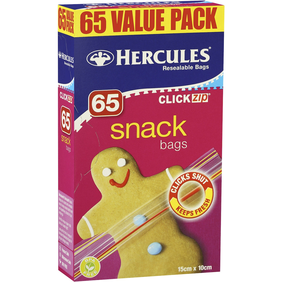 Hercules Click Zip Resealable Snack Size Sandwich Bags 65 pack