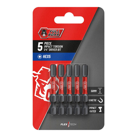 Full Boar Impact Torsion Bit HEX5 x 50mm 5 Pack