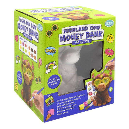 Boyle Highland Cow Money Bank Project Kit - 12 x 10 x 15.5cm