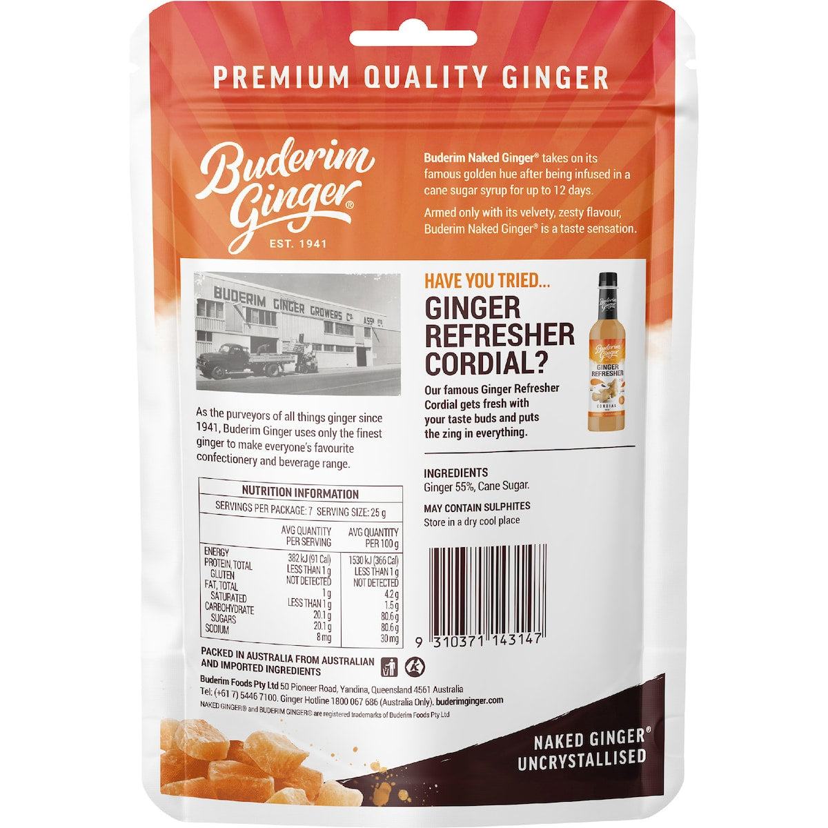 Buderim Ginger Naked Uncrystallised 175g