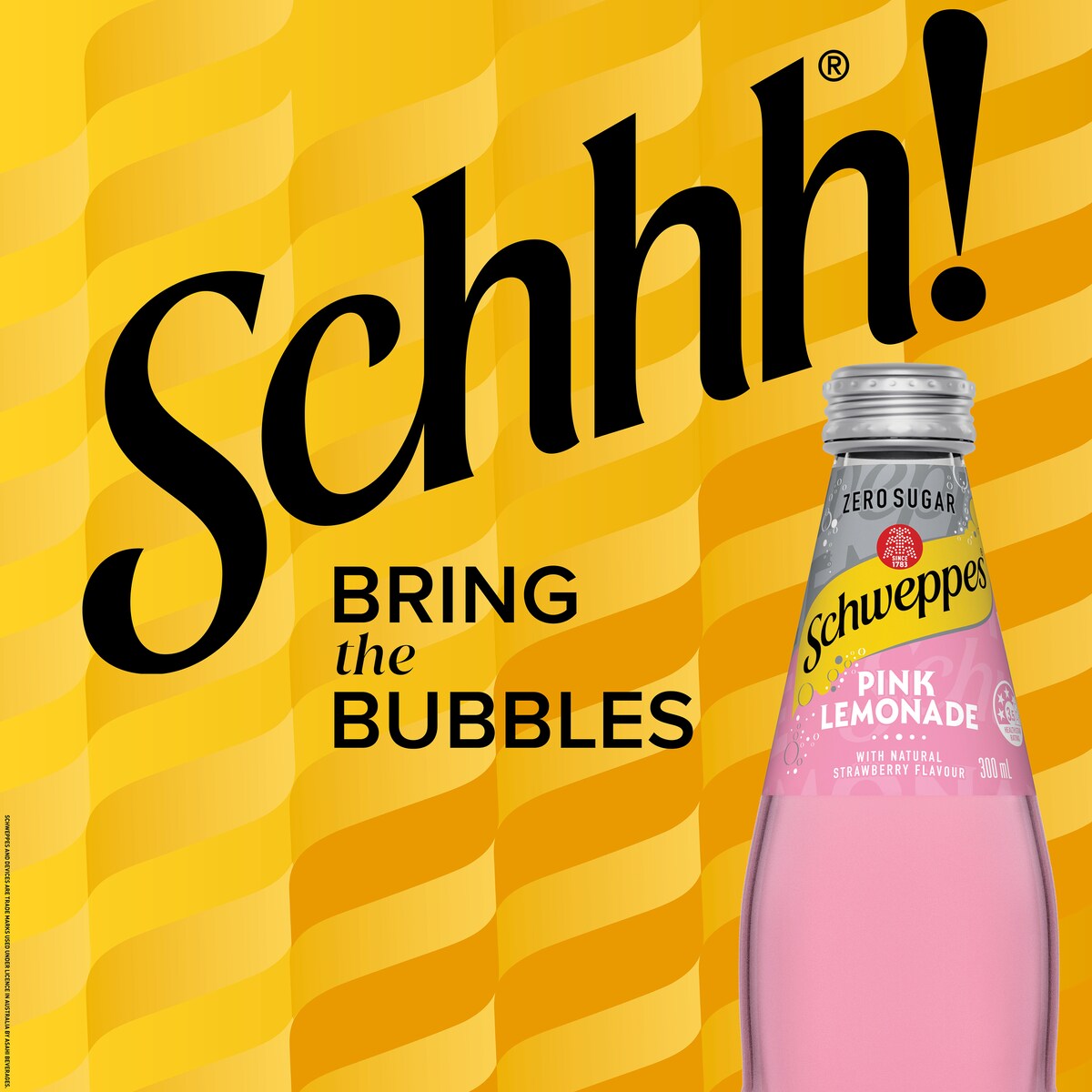 Schweppes Zero Sugar Pink Lemonade Soft Drink Bottles Glass Multipack 300mL x 4 pack