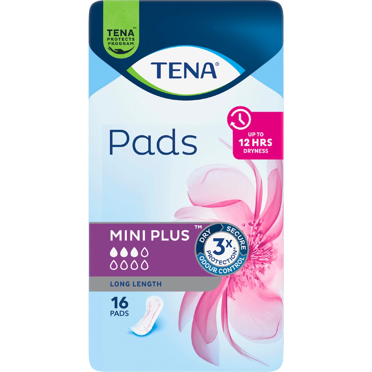 Tena Incontinence Pads Mini Plus Long Length 16 Pack