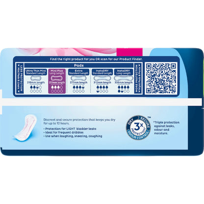 Tena Incontinence Pads Mini Plus Long Length 16 Pack