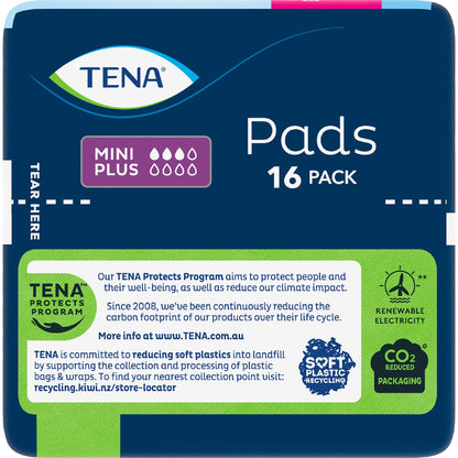 Tena Incontinence Pads Mini Plus Long Length 16 Pack