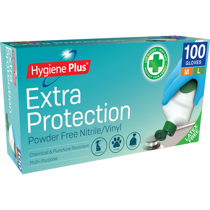 Hygiene Plus Extra Protection Powder Free Nitrile/vinyl Gloves Med/large 100 Pack