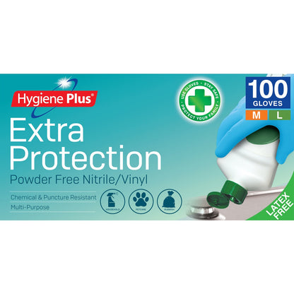 Hygiene Plus Extra Protection Powder Free Nitrile/Vinyl Gloves Med/Large 100 pack