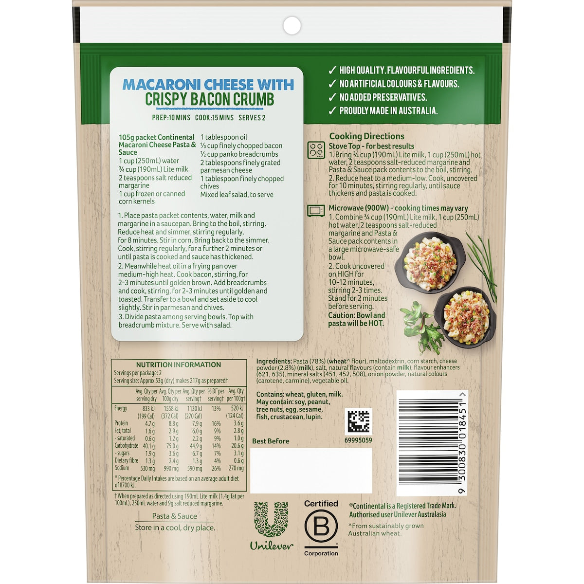 Continental Classics Pasta & Sauce Macaroni Cheese Serves 2 105 G