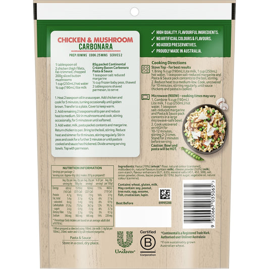 Continental Classics Pasta & Sauce Creamy Bacon Carbonara 85g