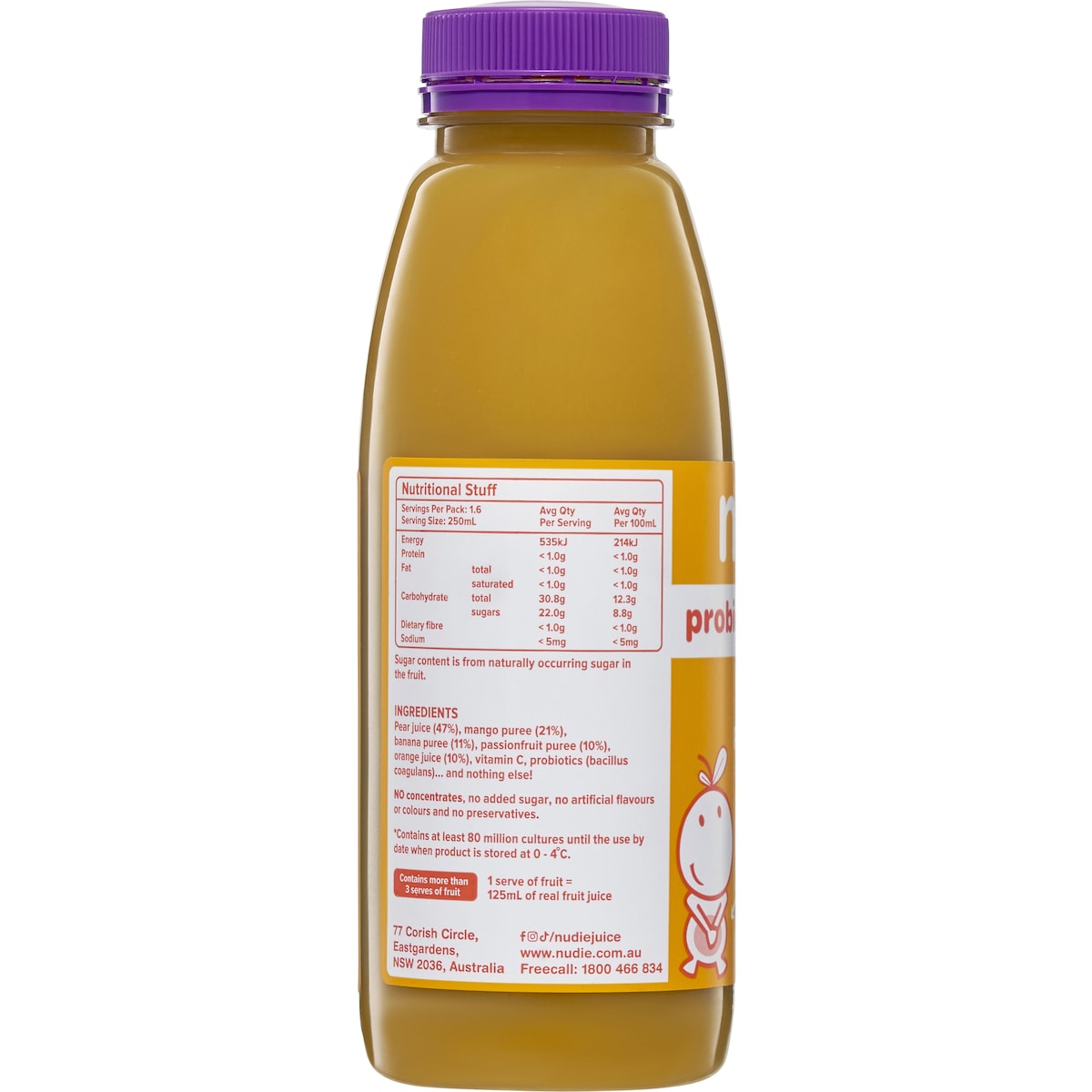 Nudie Probiotic Smoothie Mango Pear Passionfruit Orange Banana 400ml