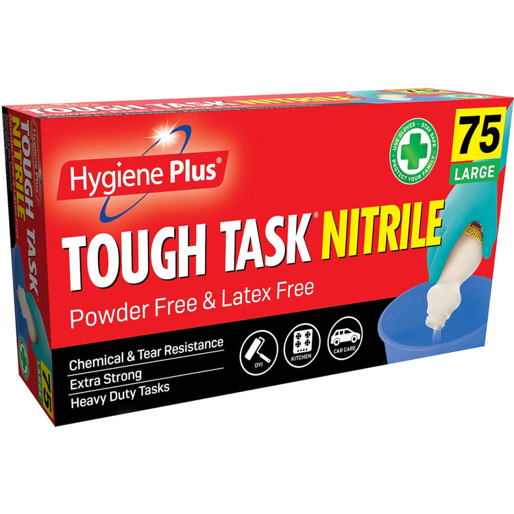 Hygiene Plus Tough Task Nitrile Gloves Large 75 pack