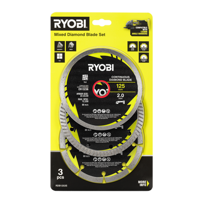 Ryobi Mixed Diamond Blade Set - 125mm - 3 Piece
