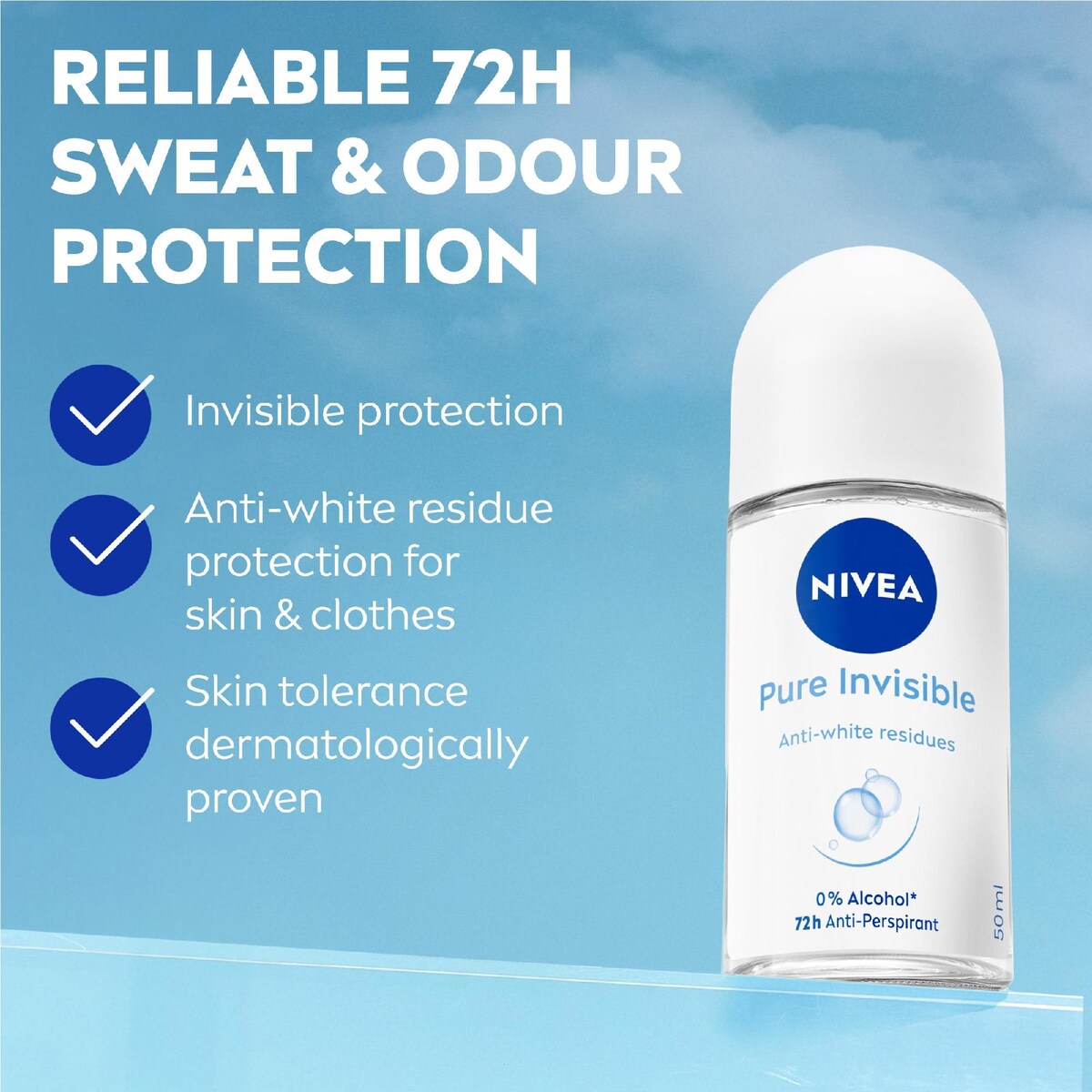 Nivea Pure Invisible Antiperspirant Roll On Deodorant 50ml