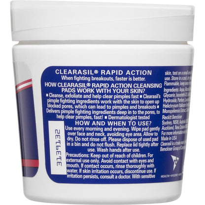 Clearasil Rapid Action Pimple Face Cleanser Pads 65 Pack