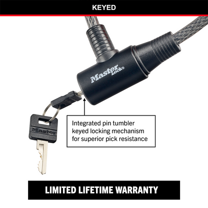Master Lock Keyed Cable Lock 10mm x 1.8m Braided Steel Durable