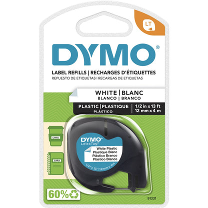 Dymo Letratag Plastic Tape 12mm X 4m White Each