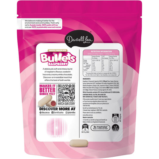 Darrell Lea White Chocolate Raspberry Bullets Share Bag 180g