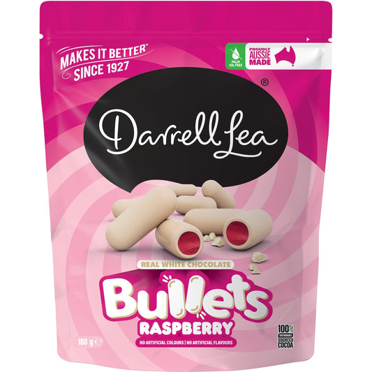 Darrell Lea White Chocolate Raspberry Bullets Share Bag 180g