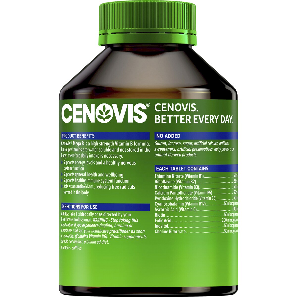 Cenovis Mega Vitamin B Tablets With B3 B6 B12 + Biotin For Energy 200 pack