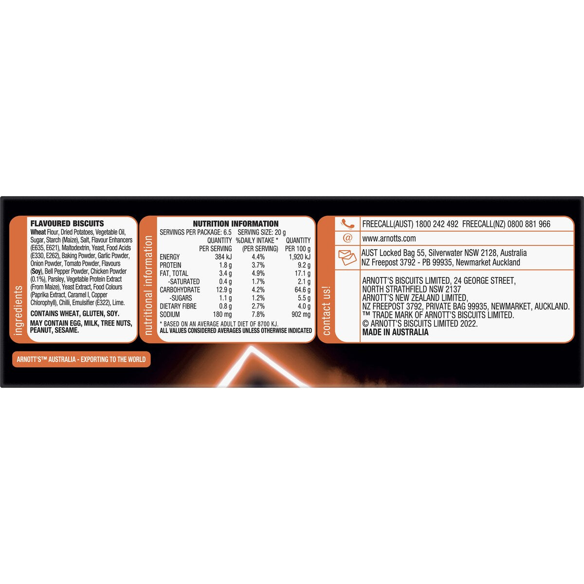 Arnott's Shapes Fully Loaded Flame Grilled Chicken Crackers 130g