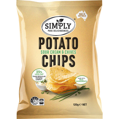Simply Sour Cream & Chives 25% Less Fat Potato Chips Share Pack 120g