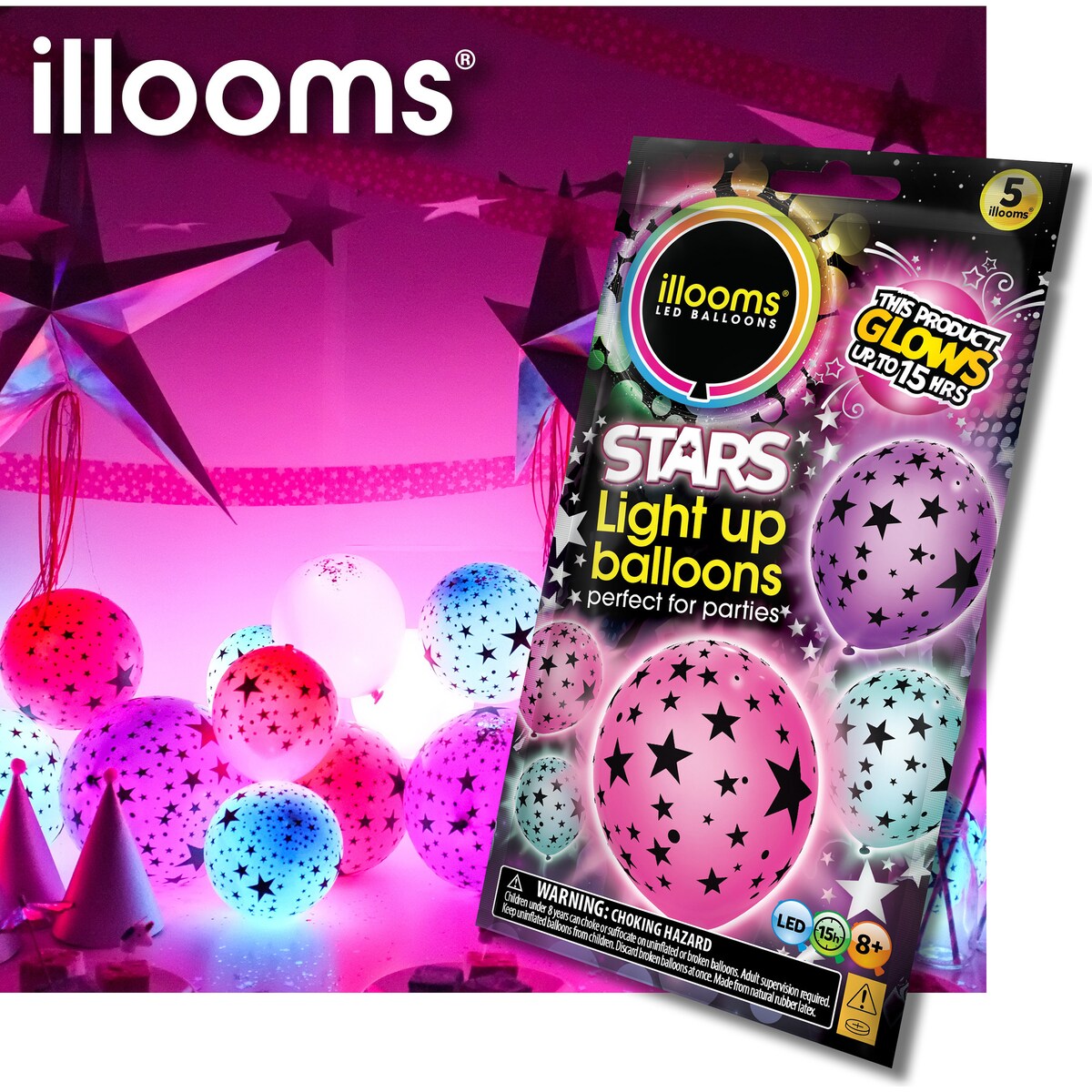 Illooms Led Balloons Stars Light Up Balloons 5 Pack