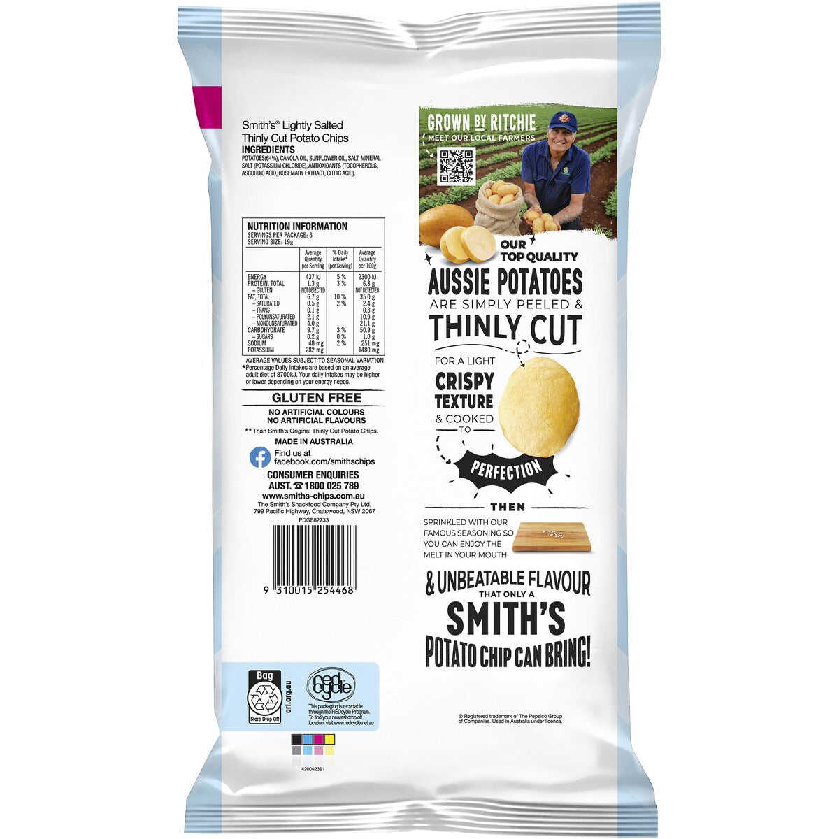 Smith's Thinly Cut Potato Chips Multipack of 6 Lightly Salted 114g