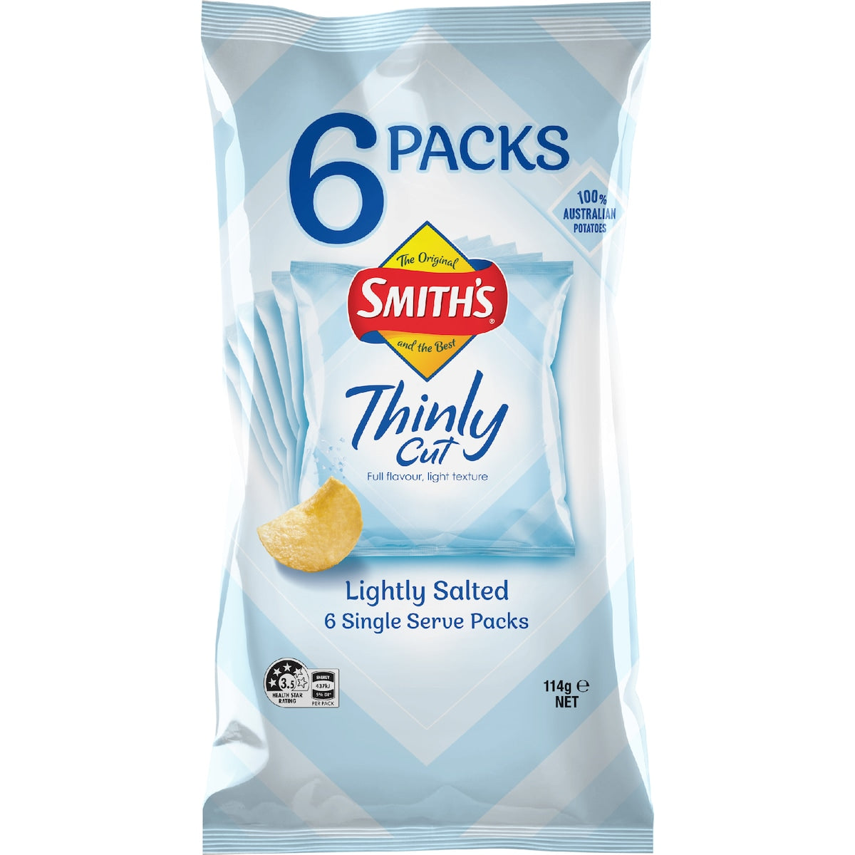 Smith's Thinly Cut Potato Chips Multipack of 6 Lightly Salted 114g