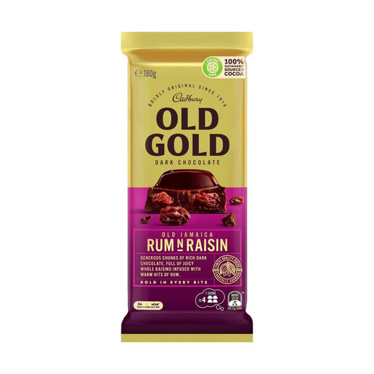 Cadbury Old Gold Jamaica Rum N Raisin Dark Chocolate Block - 180g