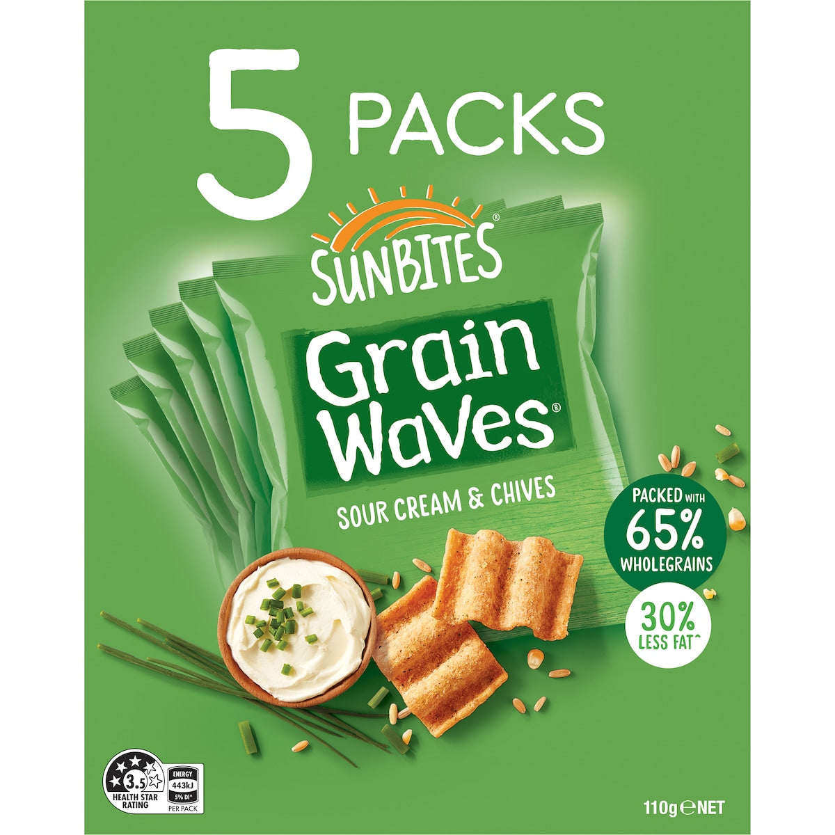 Sunbites Grainwaves Sour Cream & Chives Wholegrain Chips Multipack 110g
