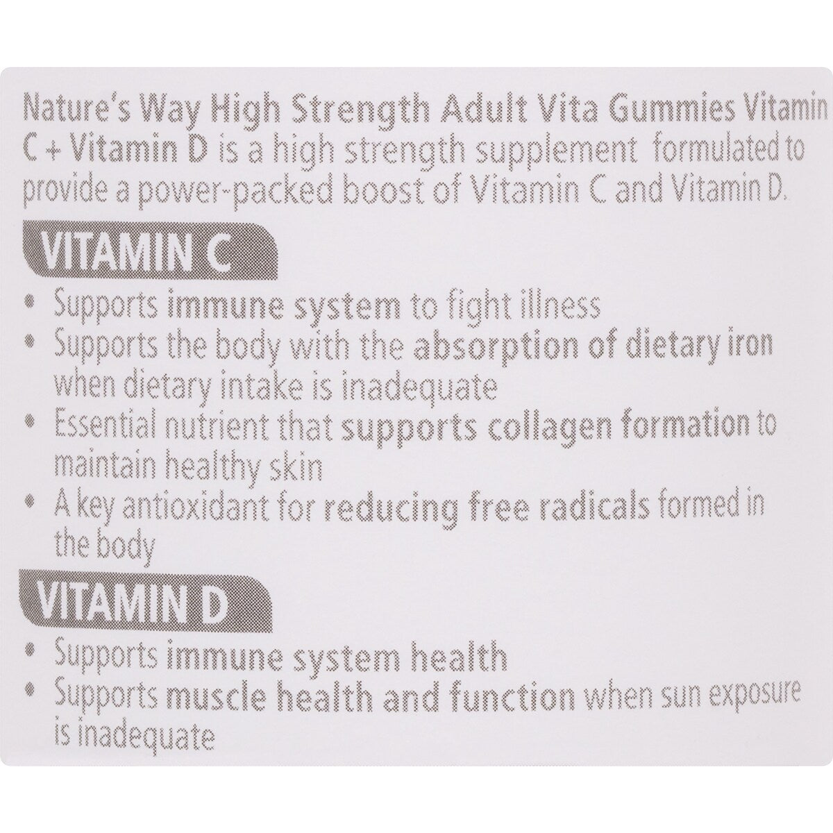 Nature's Way High Strength Vitamin C + Vitamin D Adult Vita Gummies 65 pack