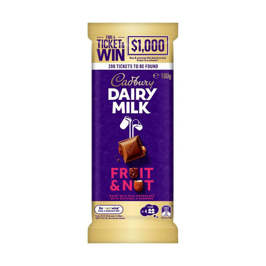 Cadbury Dairy Milk Fruit and Nut Chocolate Block - 180g