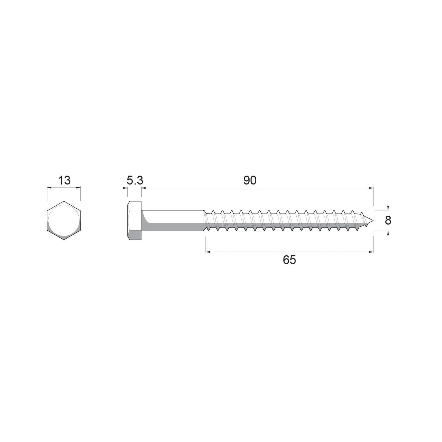 Zenith Hot Dip Galvanised Hex Head Coach Screws - M8 x 90mm - 25 Pack