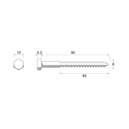 Zenith Hot Dip Galvanised Hex Head Coach Screws - M8 x 90mm - 25 Pack
