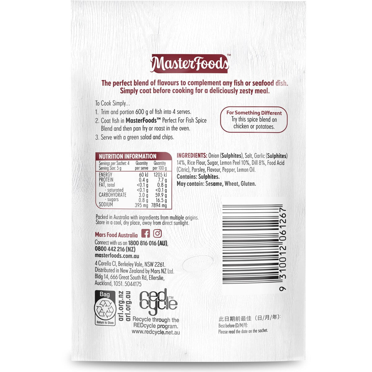 MasterFoods Perfect For Fish Spice Blend 20g
