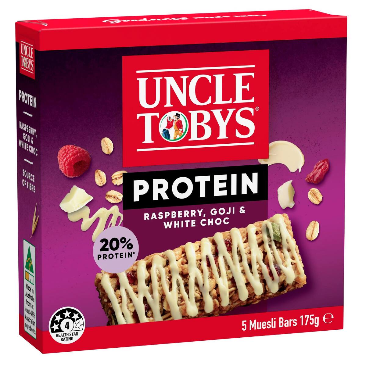 Uncle Tobys Protein Raspberry Goji & White Choc Muesli Bars 5 Pack