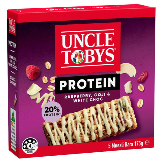 Uncle Tobys Protein Raspberry Goji & White Choc Muesli Bars 5 Pack