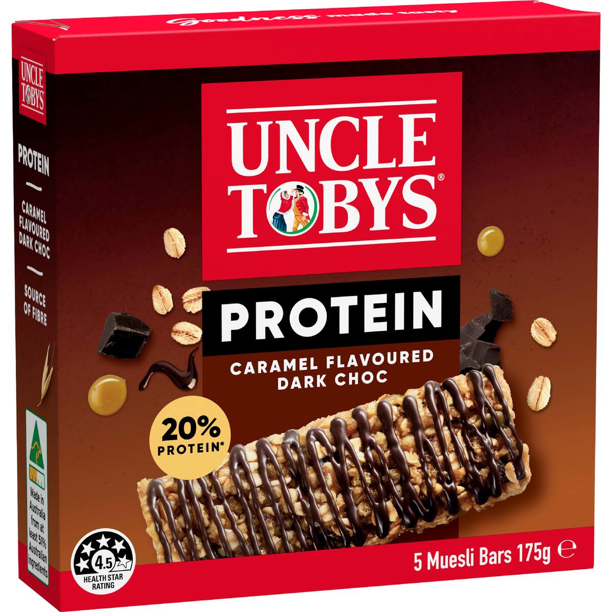 Uncle Tobys Protein Caramel Flavour Dark Choc Muesli Bars 5 Pack