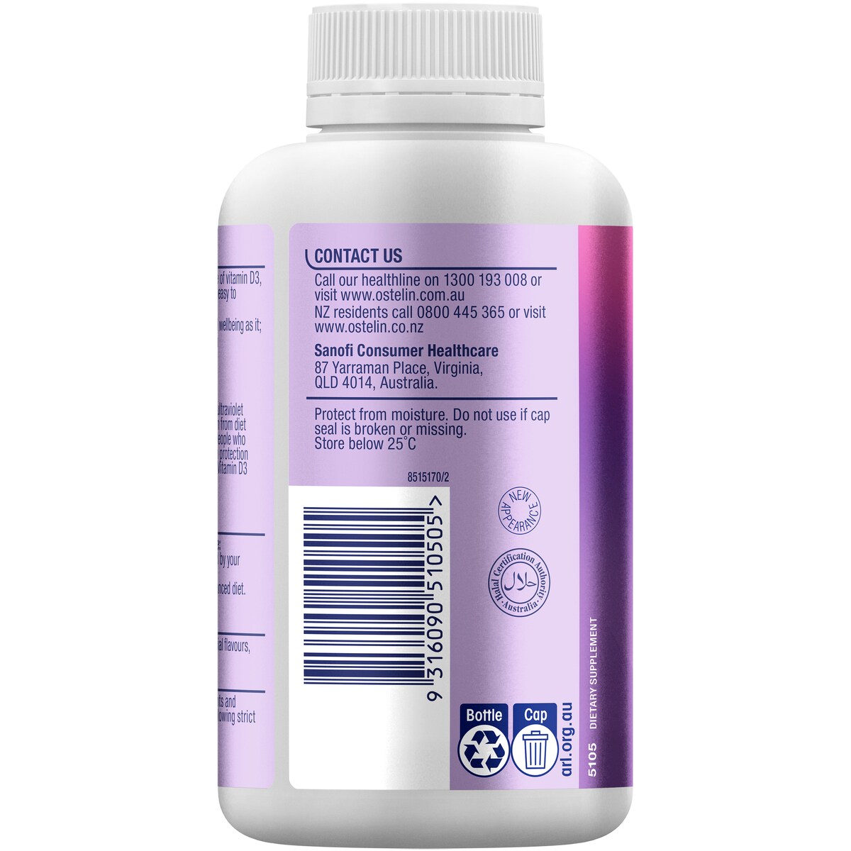 Ostelin Vitamin D 1000iu D3 Capsules For Bone Health + Immunity 275 Pack